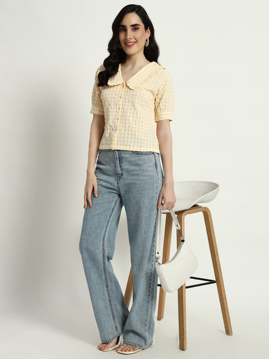 Butter Yellow Ghingham Collar Top