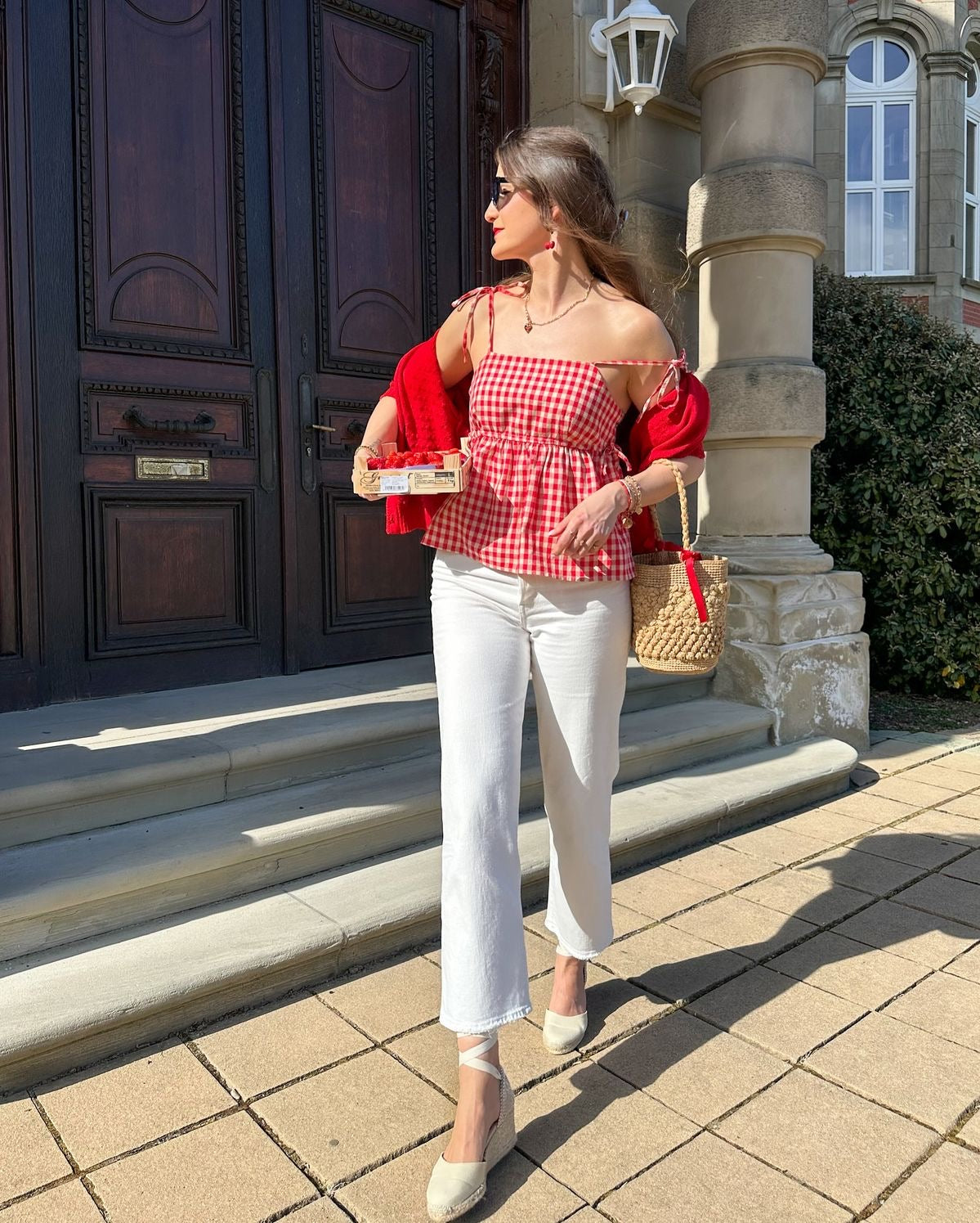 Red Chic Ghingham strapY top