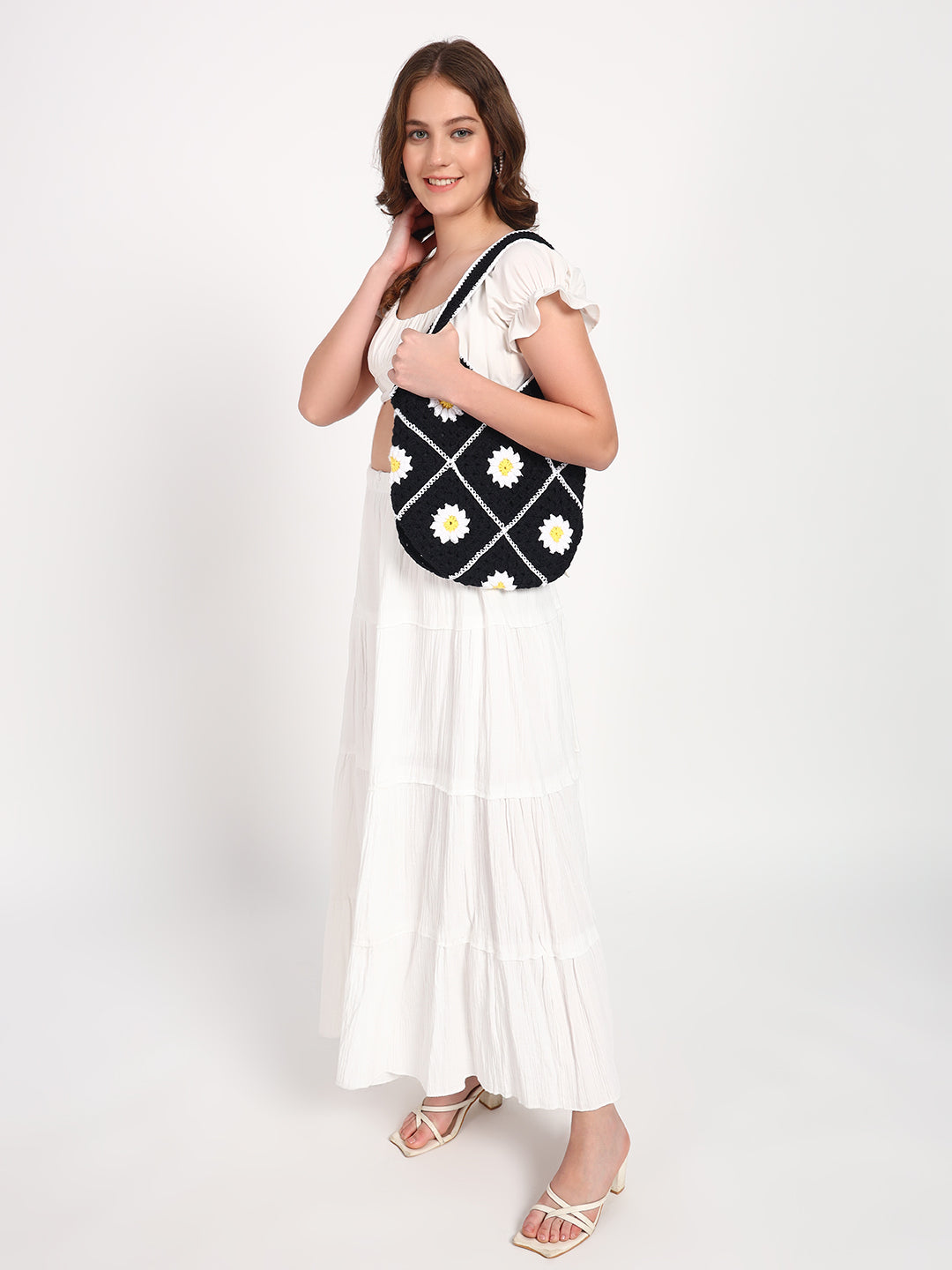 Black Daisy Crochet Handmade Bag