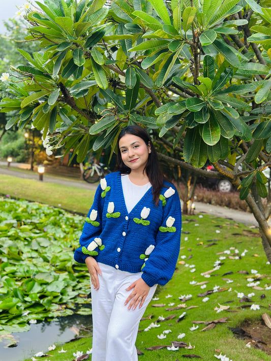 Dutch Flower Cardigan - Royal Blue