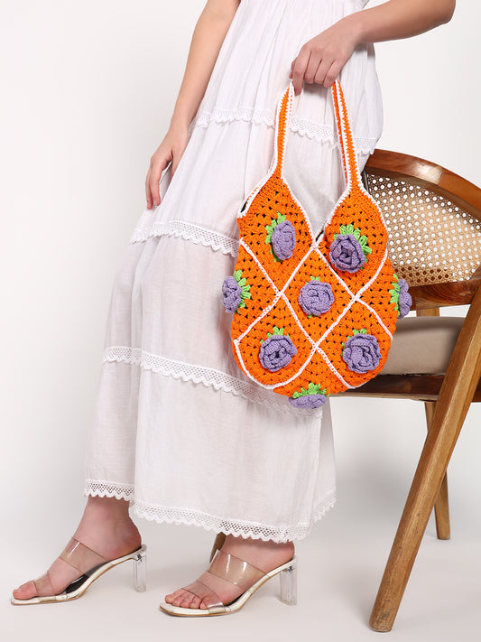 Lara Crochet Handmade Bag - OrangePurple