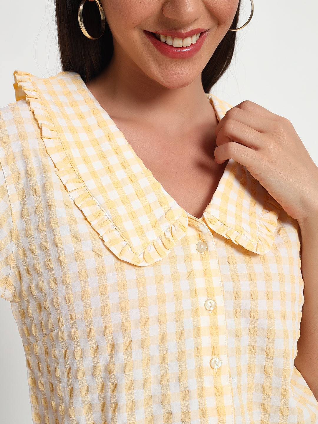 Butter Yellow Ghingham Collar Top