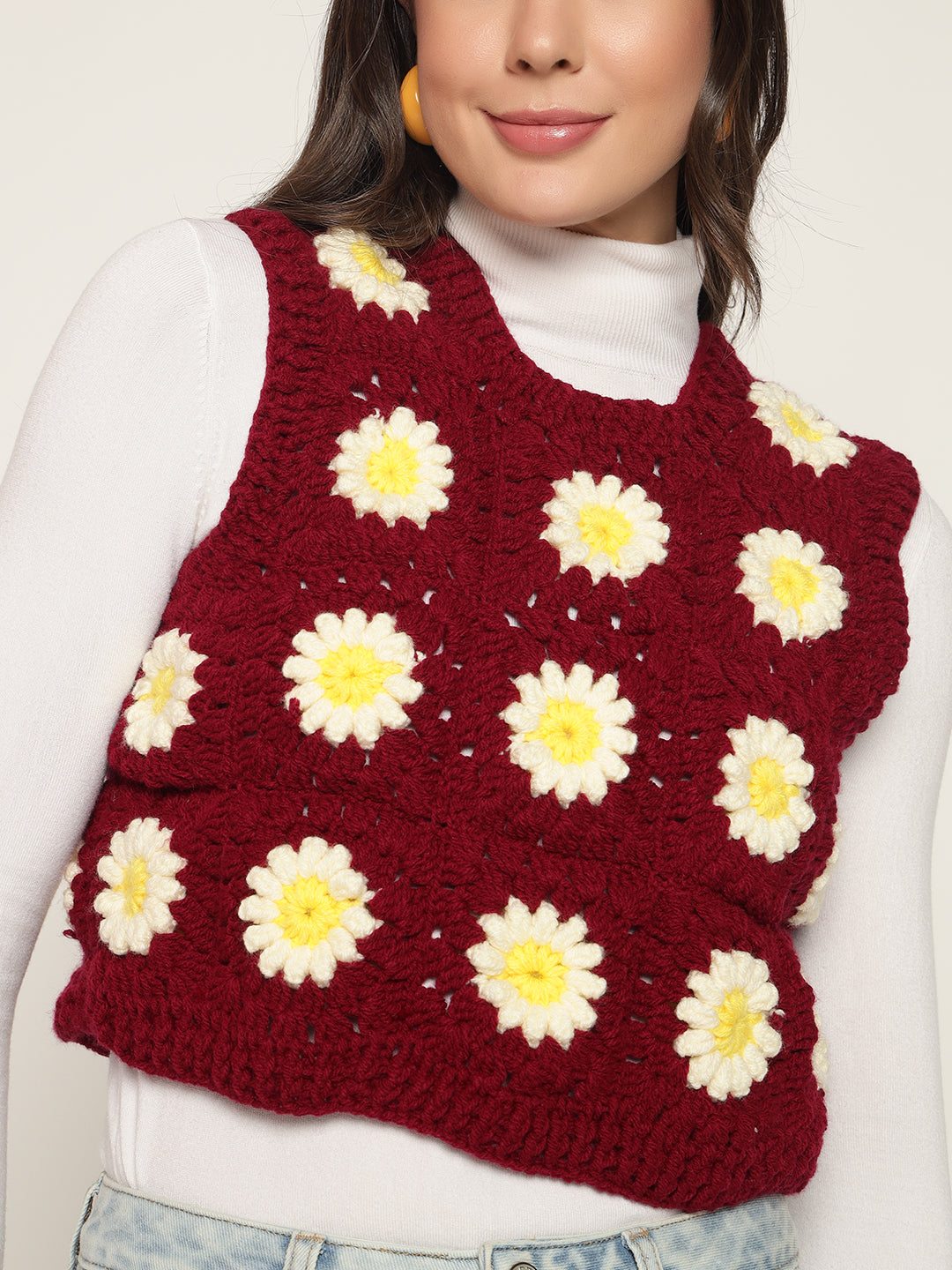 Maroon Daisy Vest