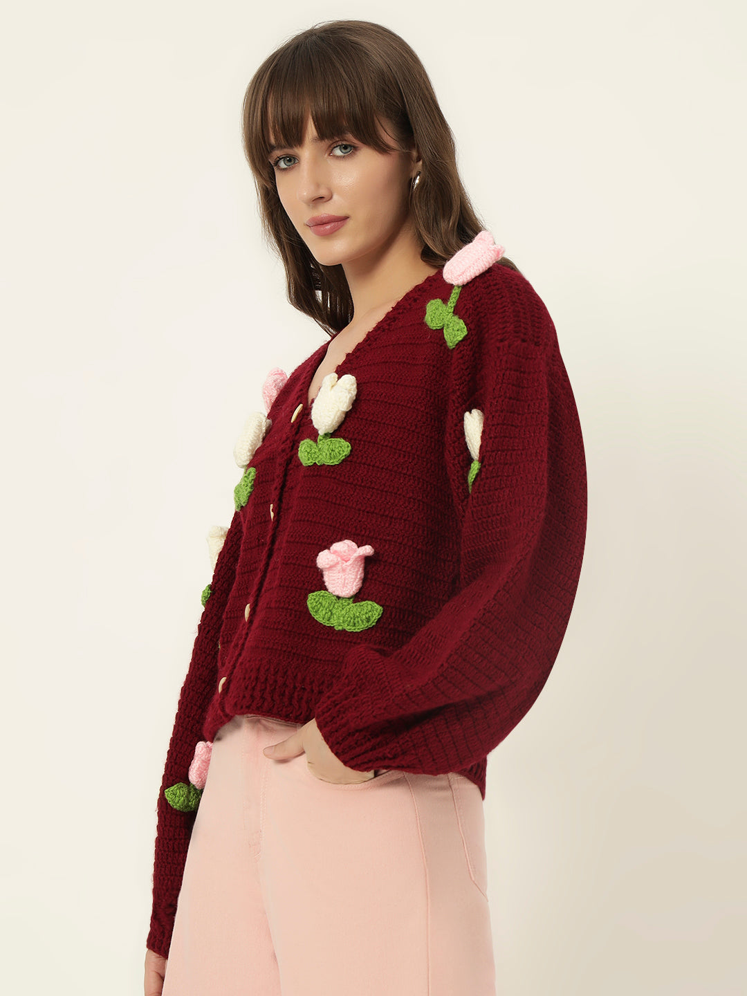 Dutch Flower Cardigan - Maroon