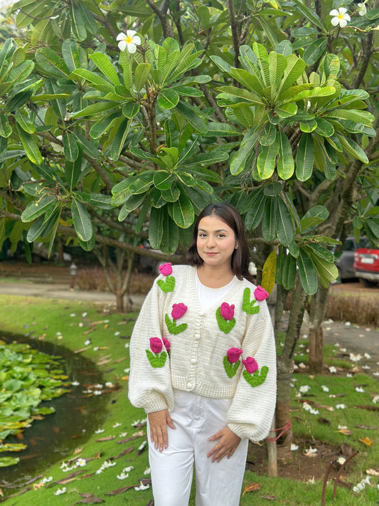 Dutch Flower Cardigan - CreamPink
