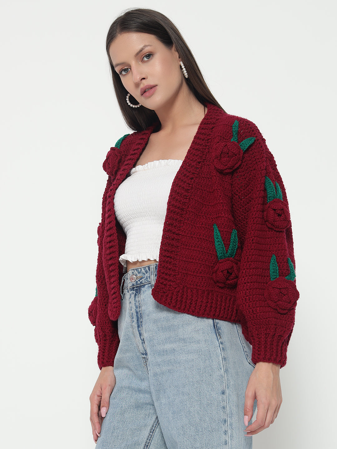 Maroon Rose Cardigan
