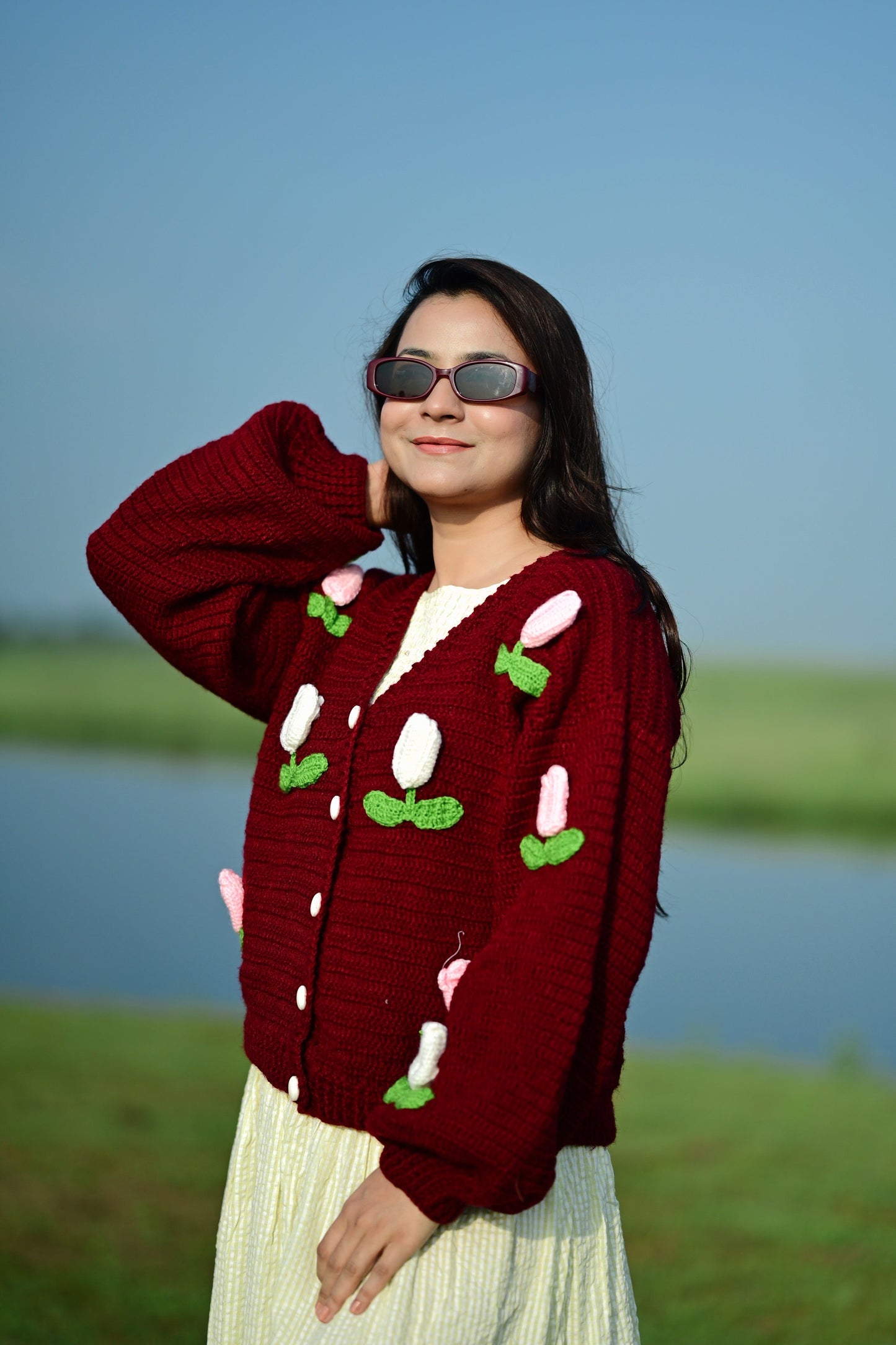 Dutch Flower Cardigan - Maroon
