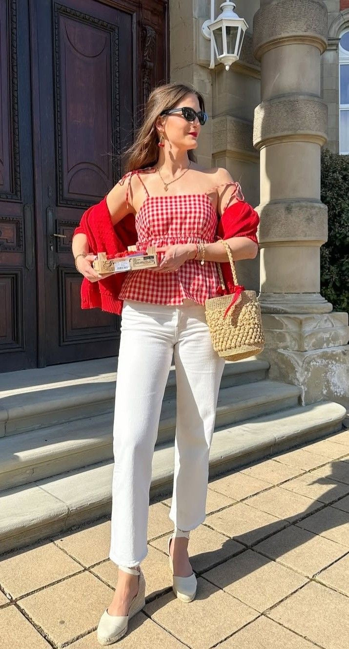Red Chic Ghingham strapY top