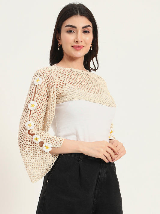 Earth Knot H-Mesh Handmade Top - BeigeWhite