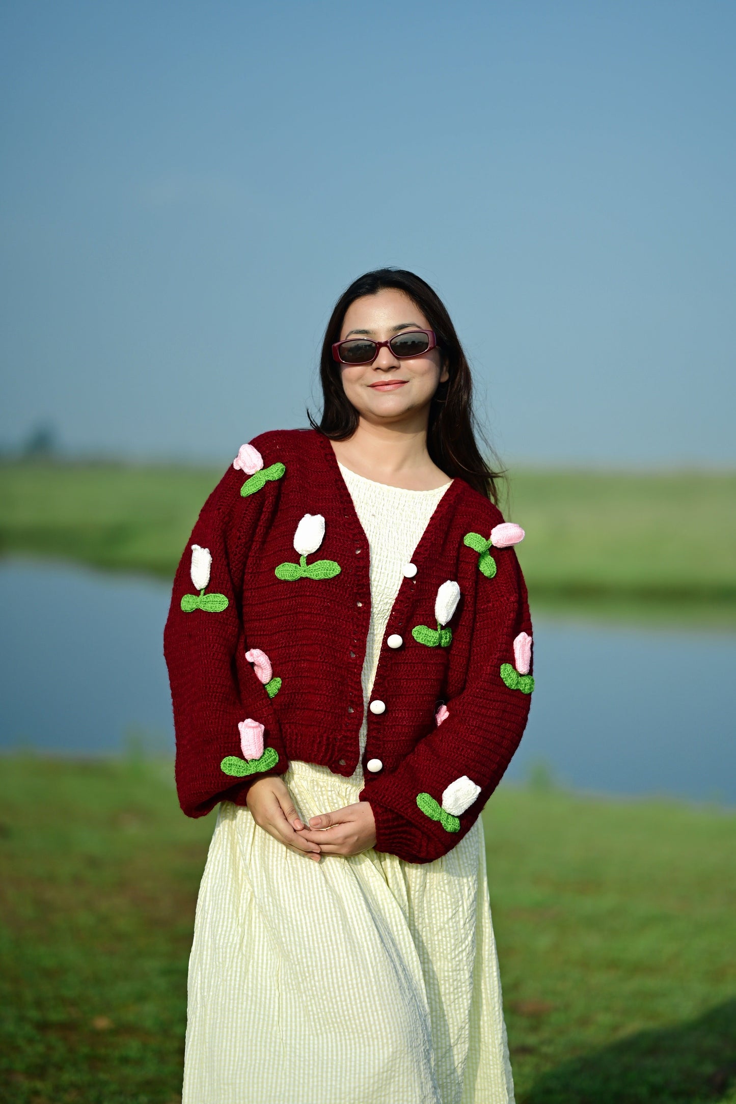 Dutch Flower Cardigan - Maroon