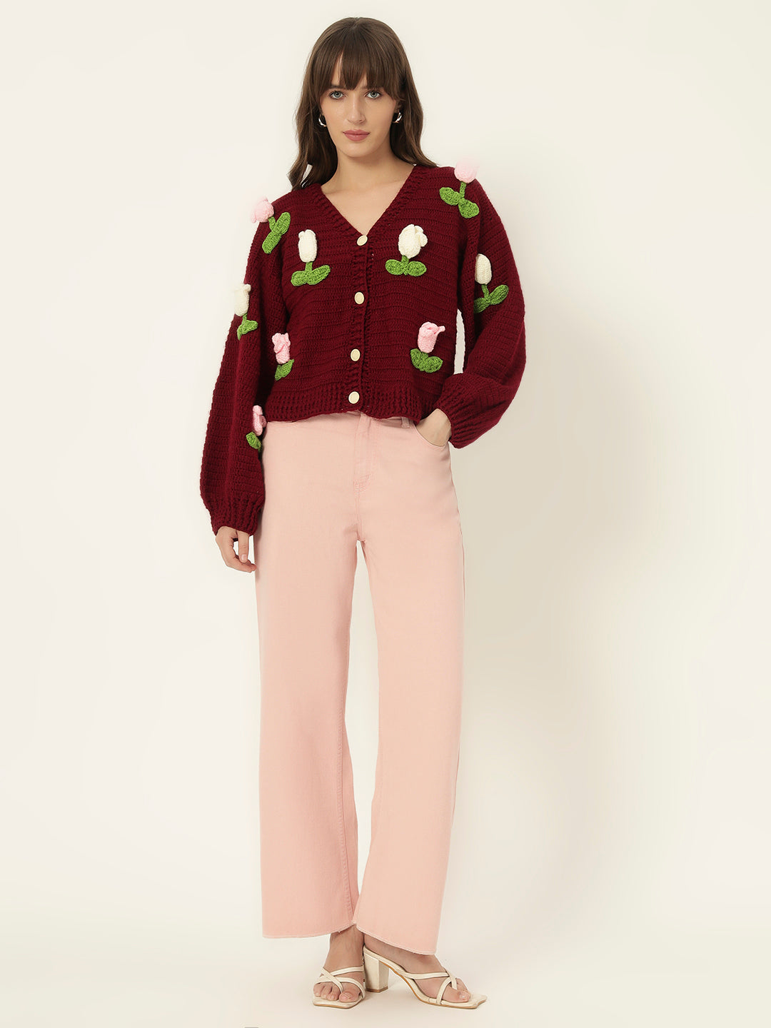Dutch Flower Cardigan - Maroon