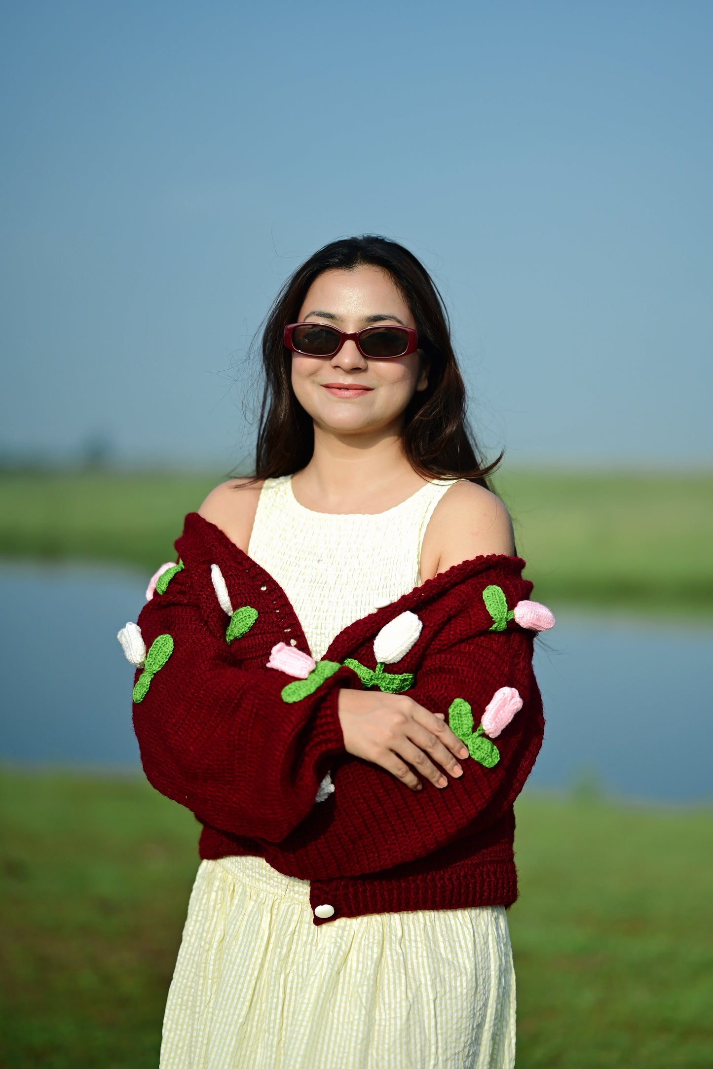 Dutch Flower Cardigan - Maroon