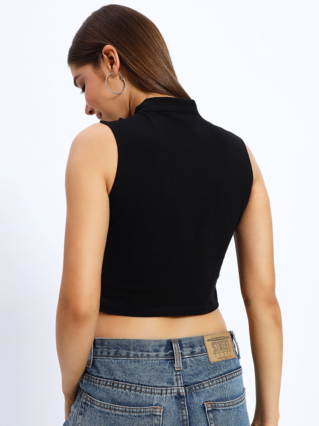 Sleeveless High Neck Cut-out Detail Crop Top