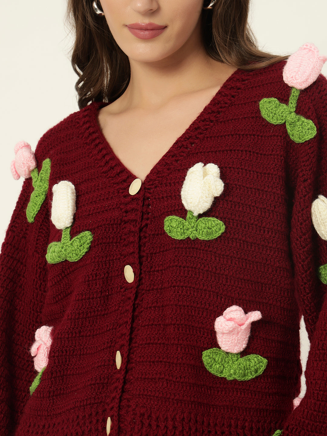 Dutch Flower Cardigan - Maroon