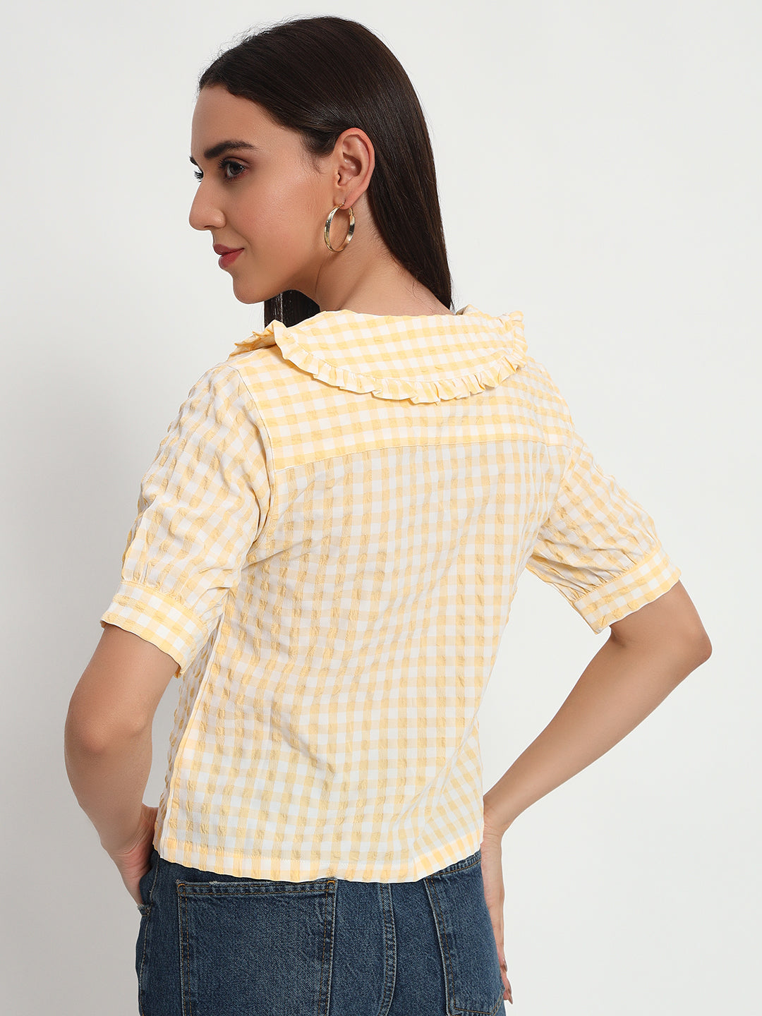 Butter Yellow Ghingham Collar Top