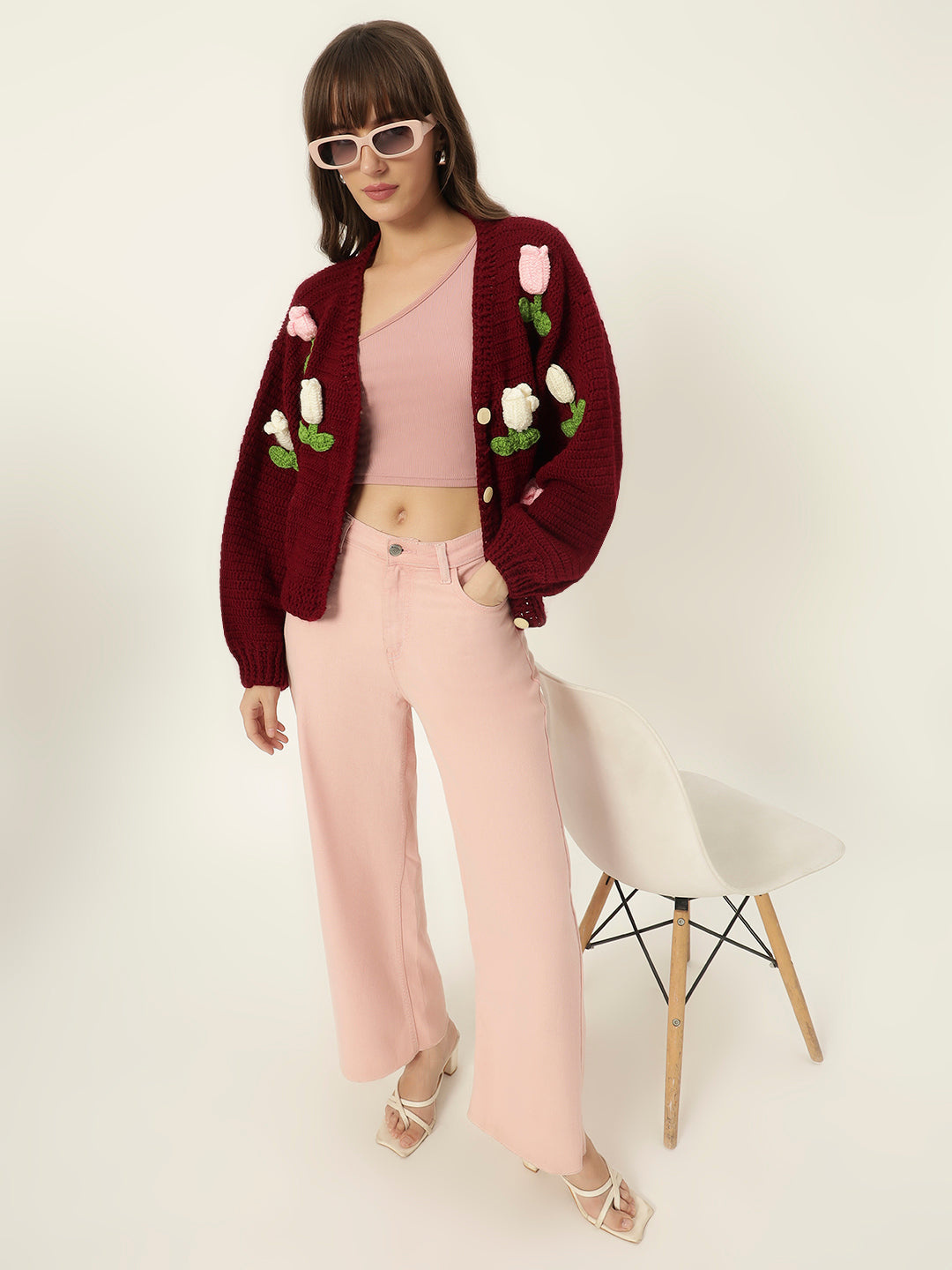 Dutch Flower Cardigan - Maroon