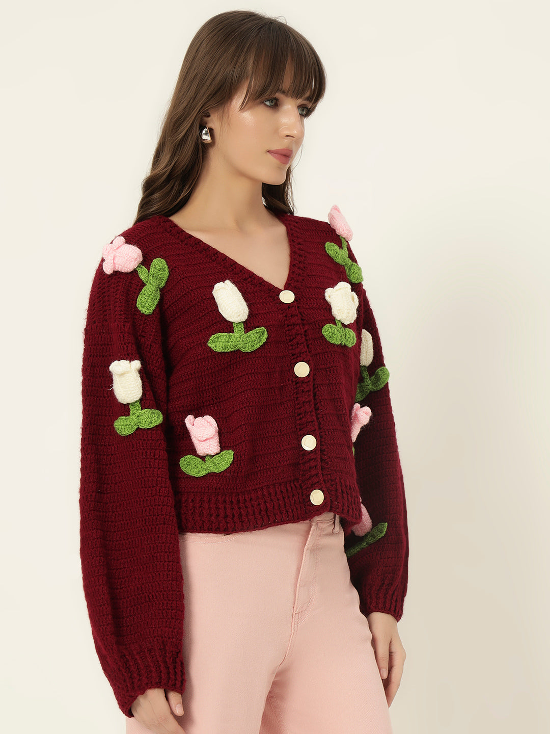 Dutch Flower Cardigan - Maroon