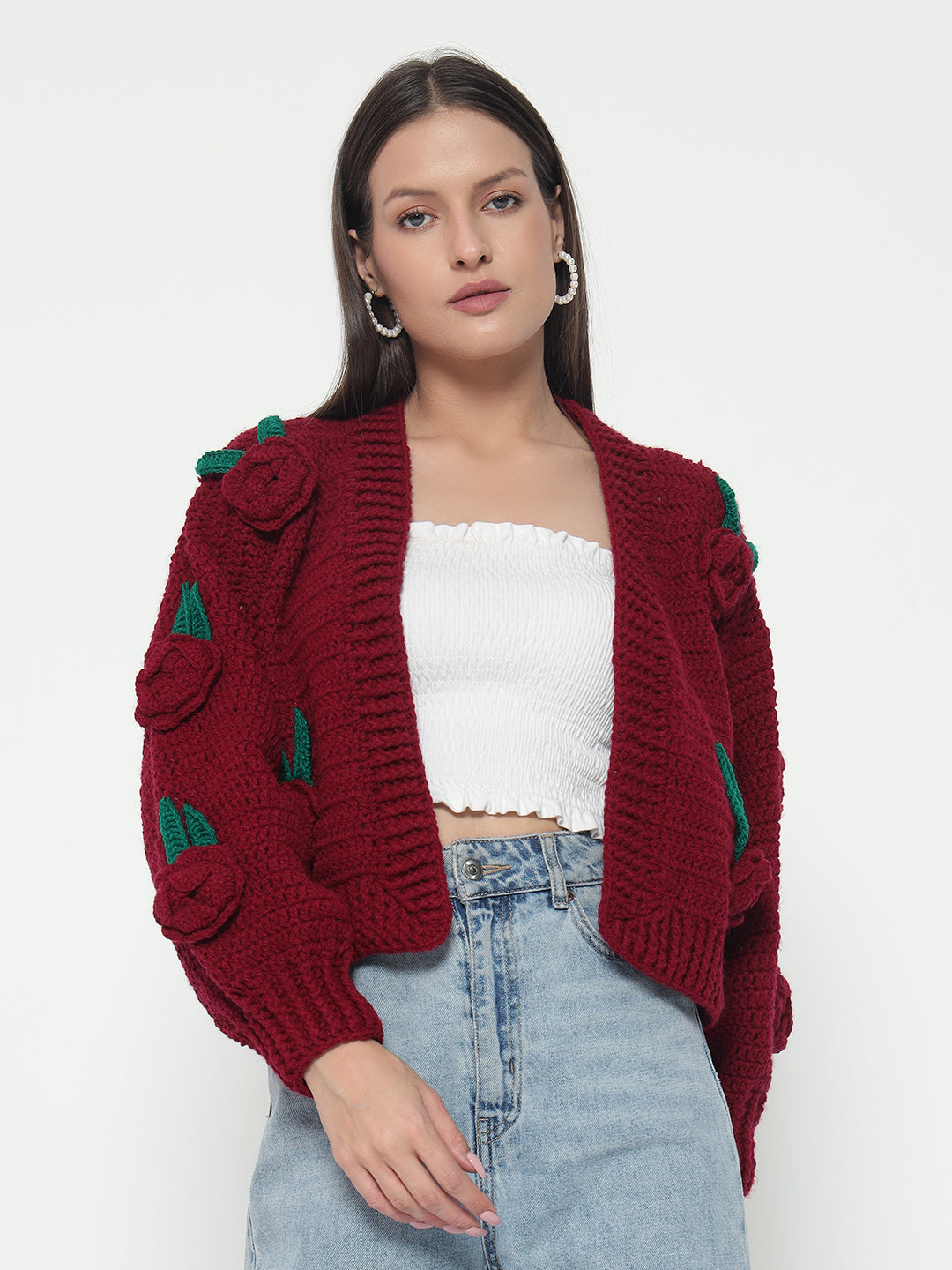 Maroon Rose Cardigan