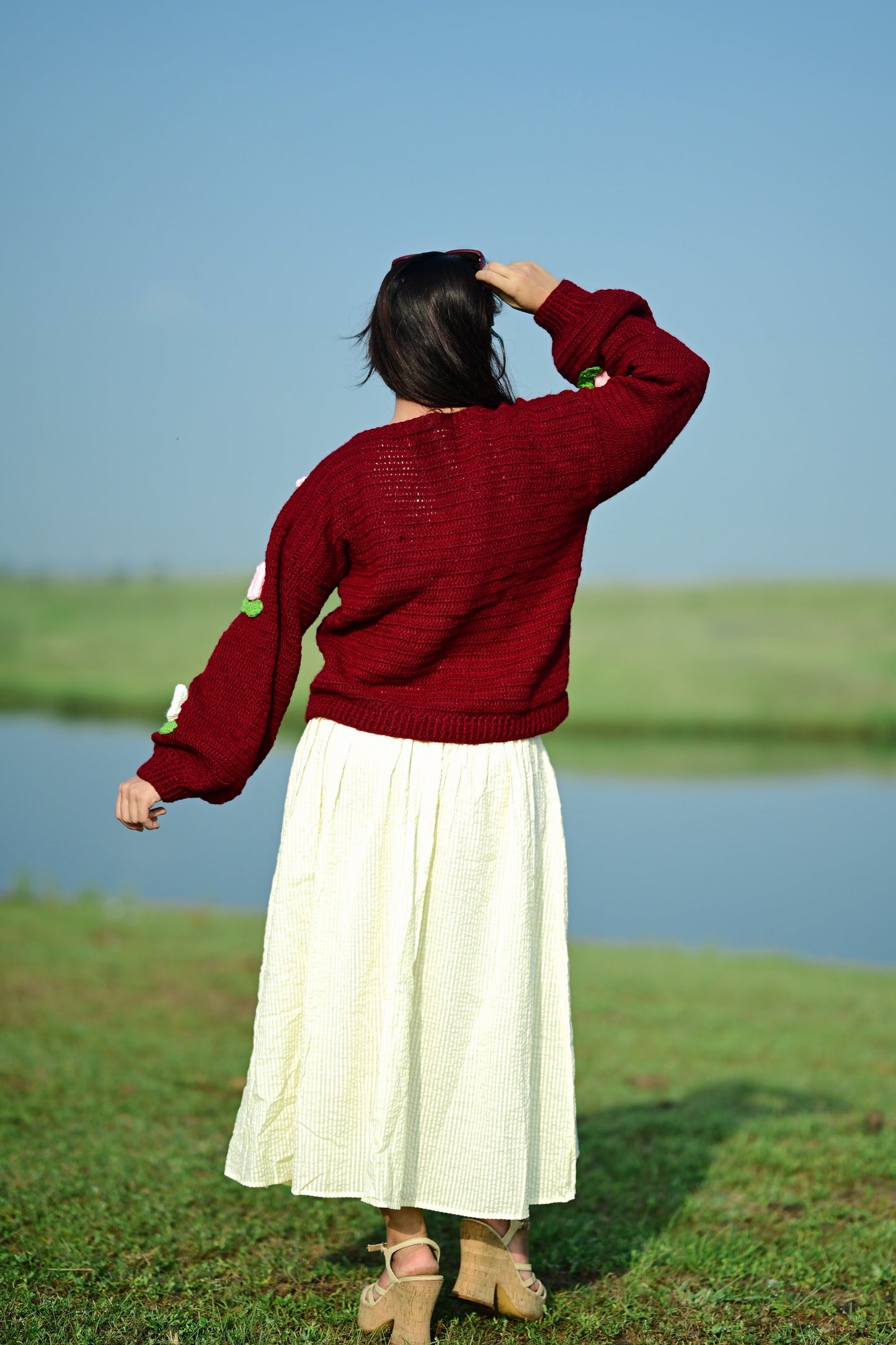 Dutch Flower Cardigan - Maroon