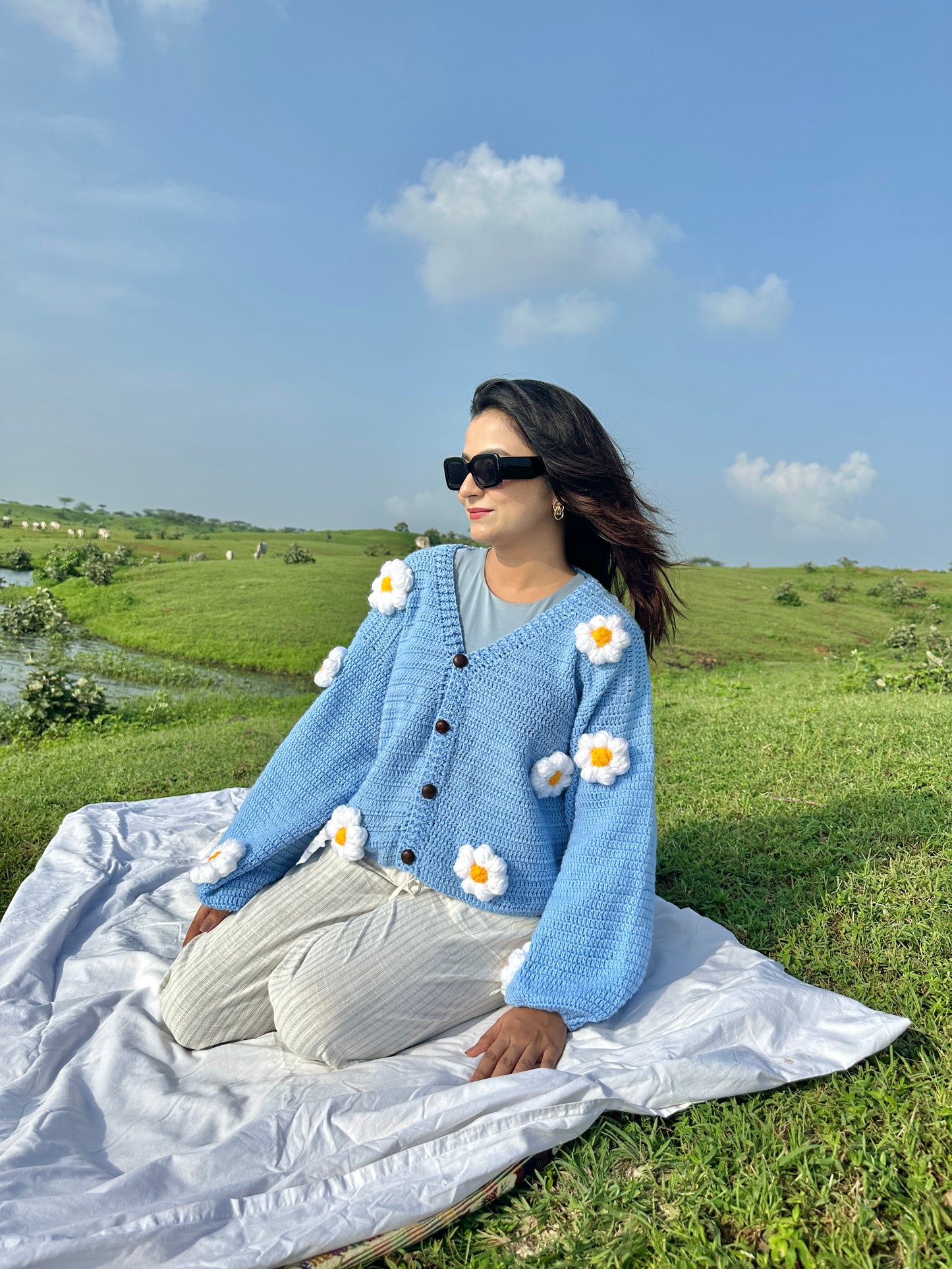 Day SkyBlue Daisy Cardigan