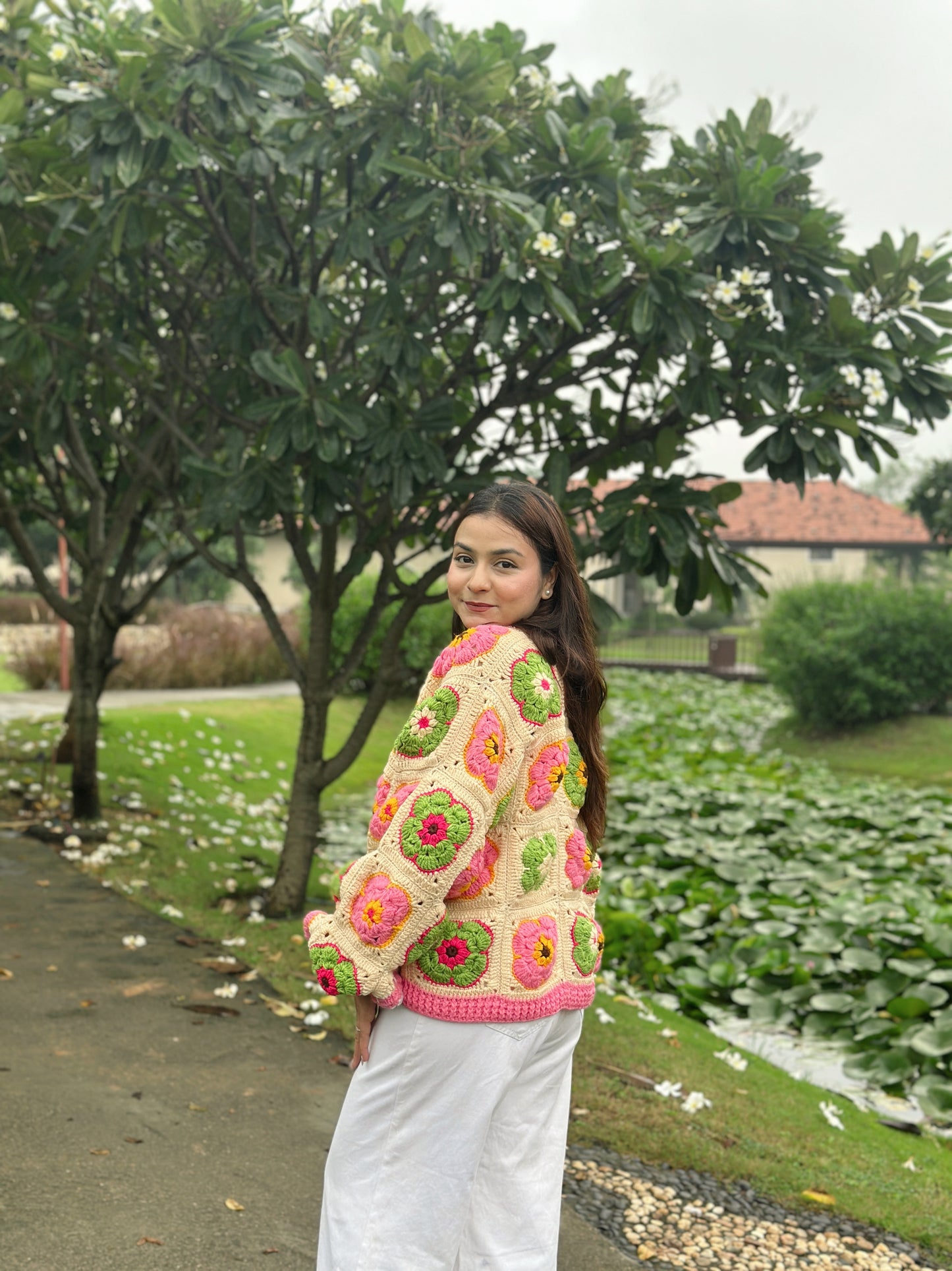 Blossom Patch Handmade Cardigan - Pink Green