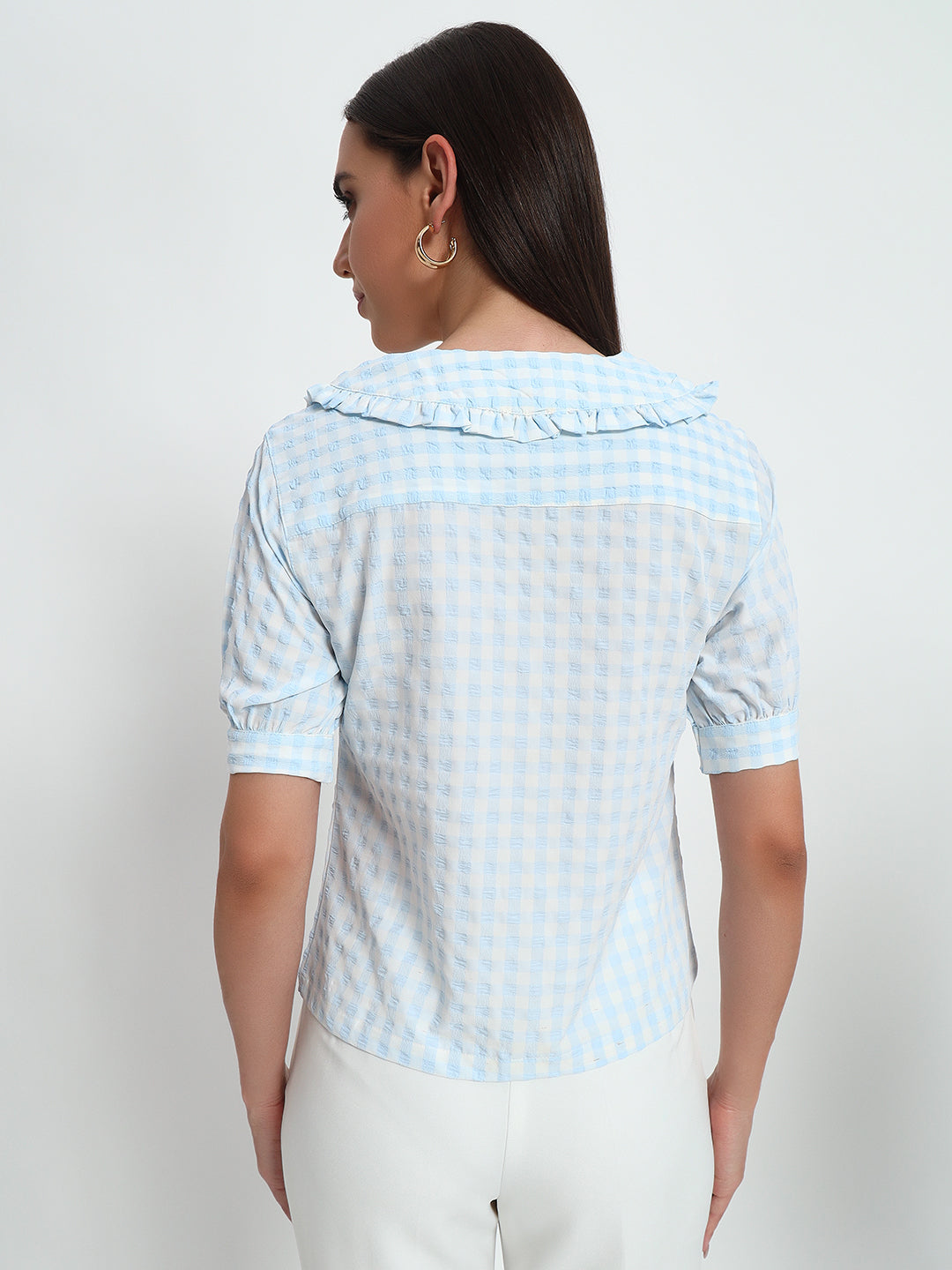 Blue Ghingham Collar Top