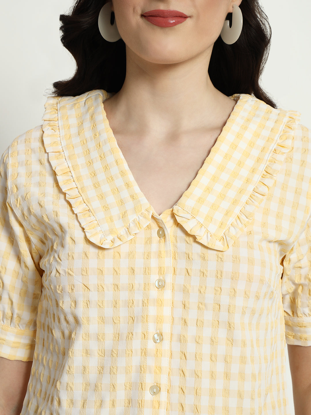 Butter Yellow Ghingham Collar Top