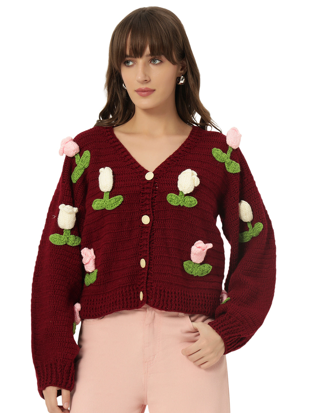 Dutch Flower Cardigan - Maroon