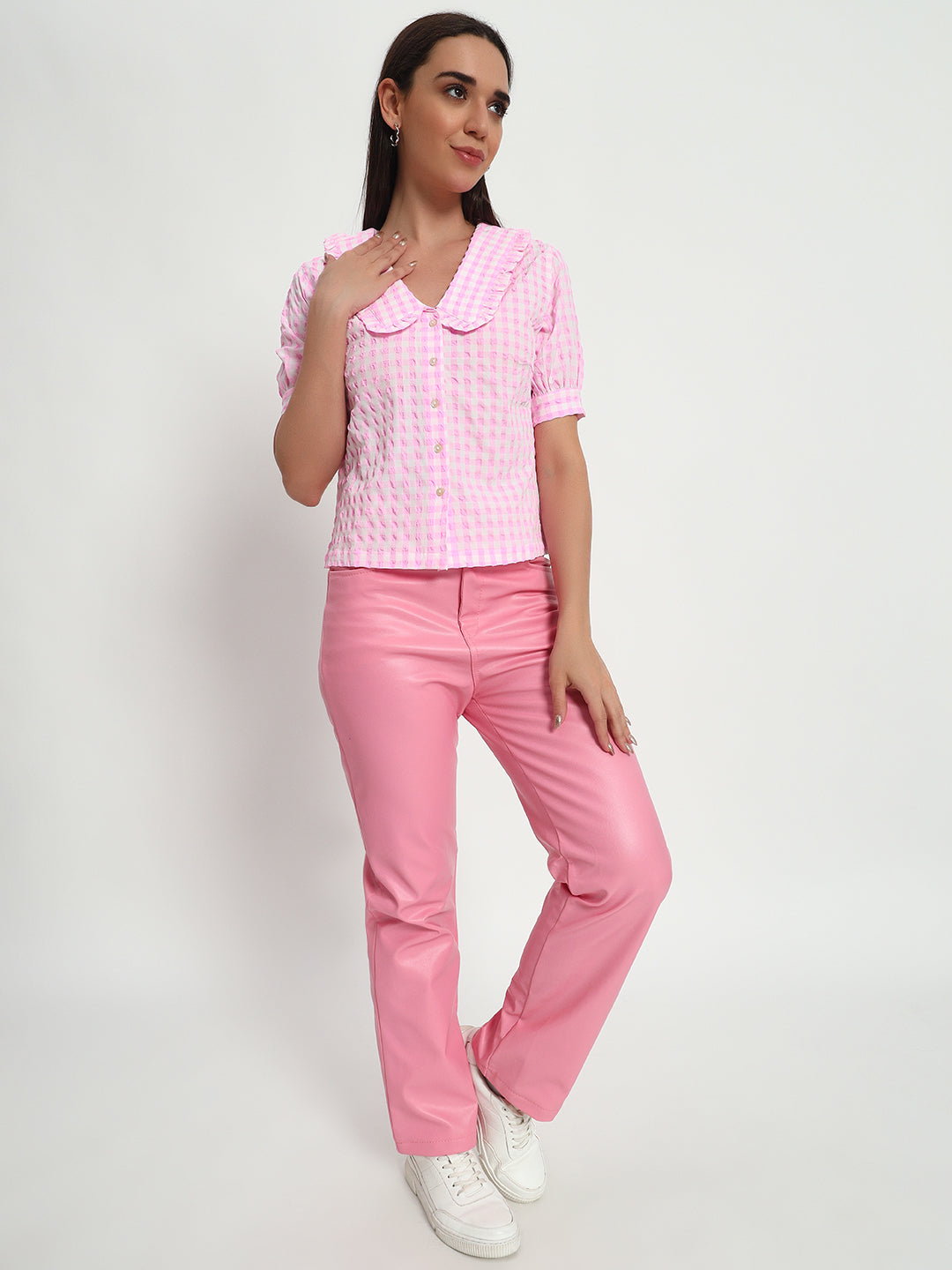 Pink Ghingham Collar Top