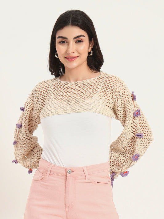 Flora H-Mesh Handmade Top - BeigePurple