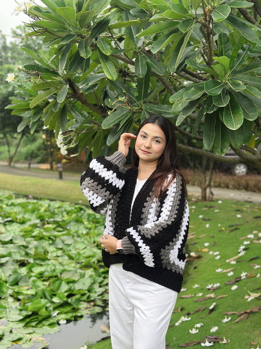 Artie Bohemian Handmade Cardigan - Black Grey