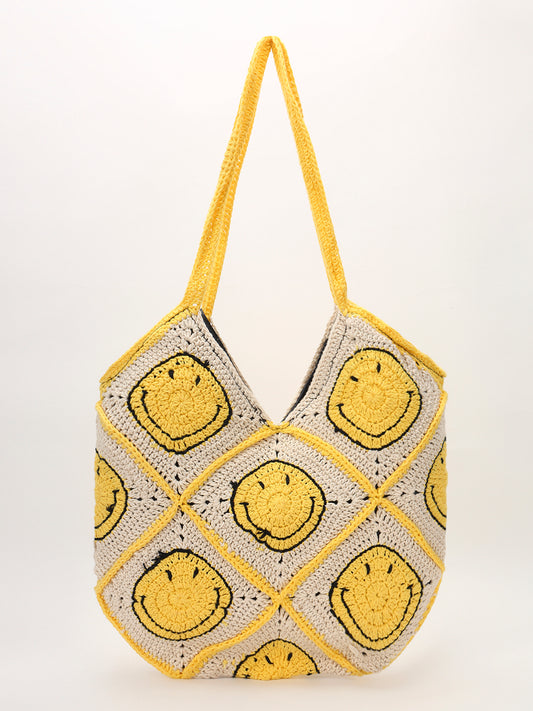 Smiley Handmade Tote Bag - YellowBeige