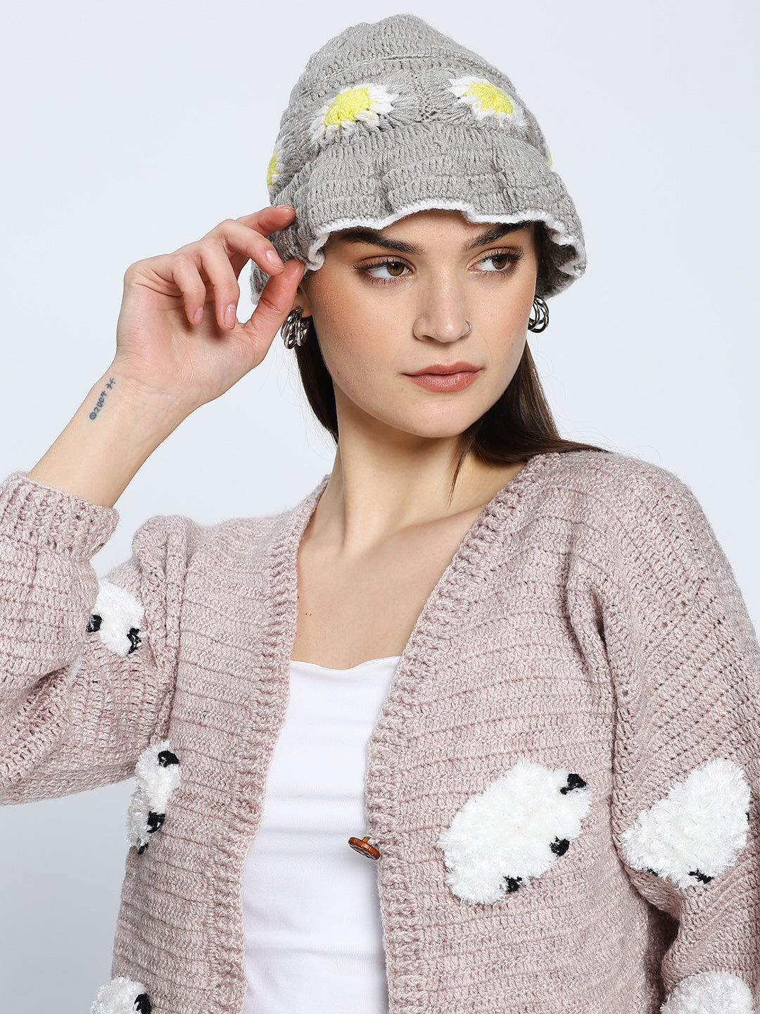Grey Daisy Beanie