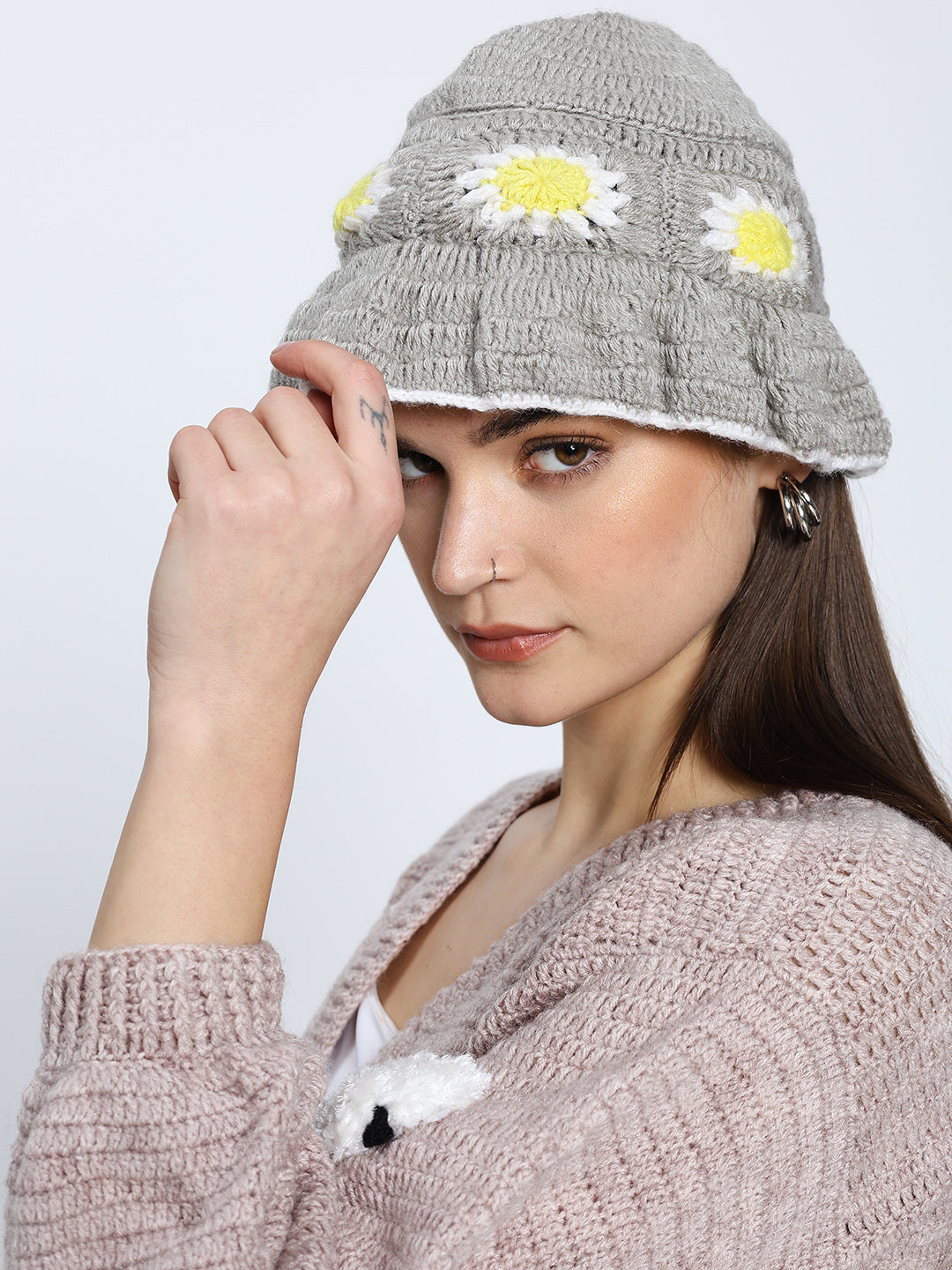 Grey Daisy Beanie