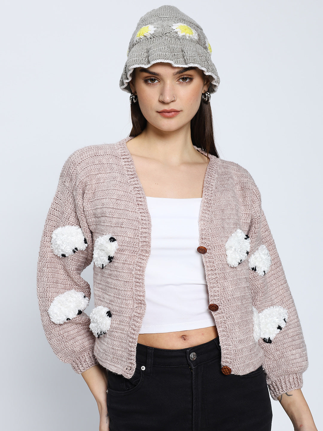 Grey Daisy Beanie