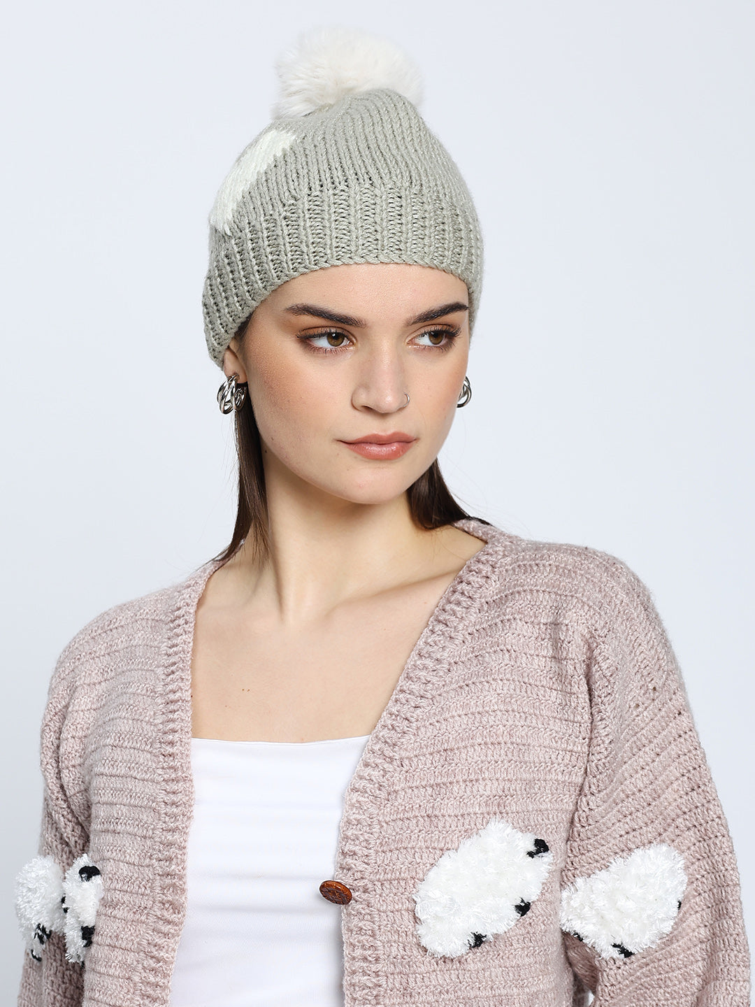 Grey Heart Beanie