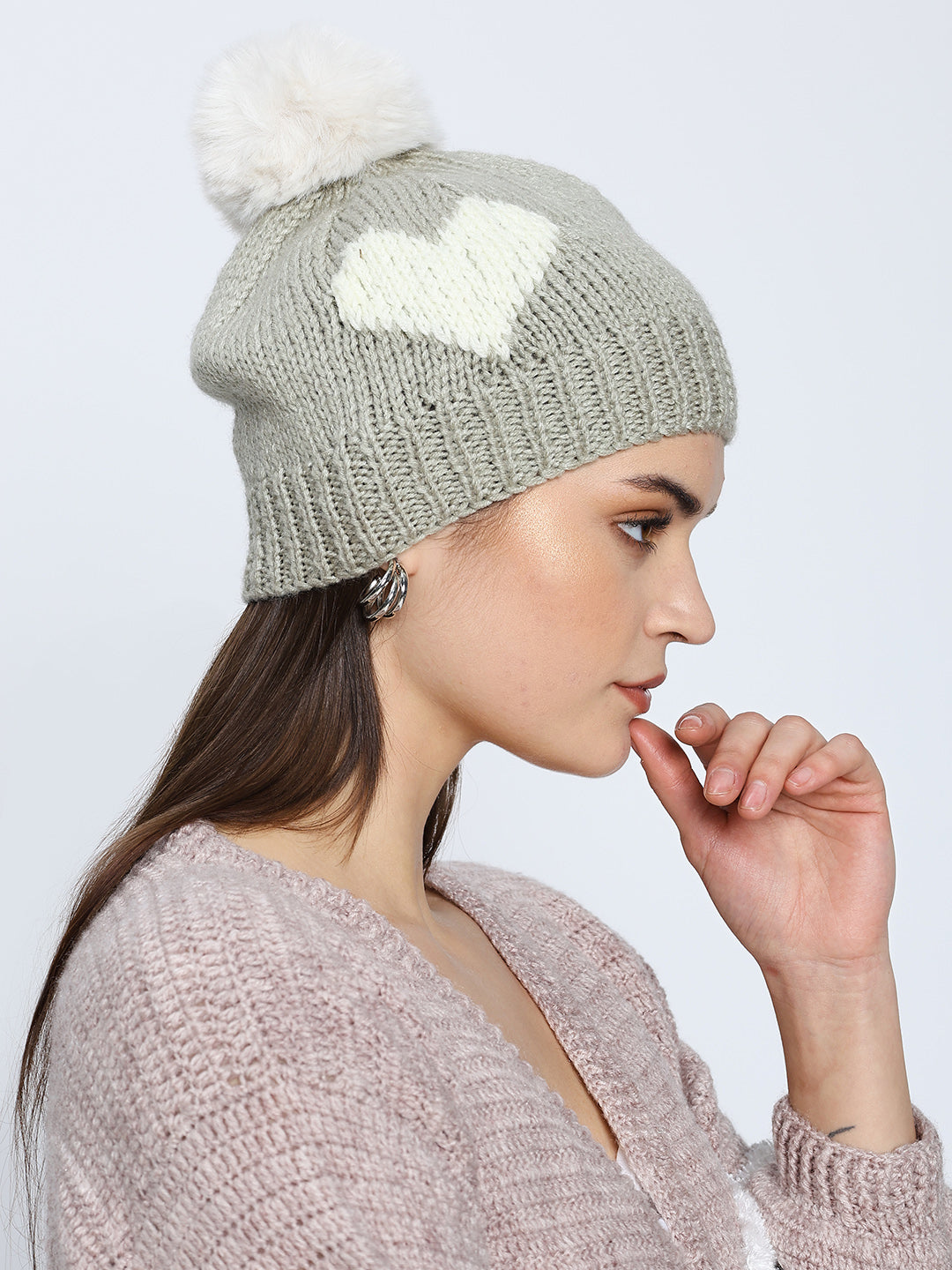 Grey Heart Beanie