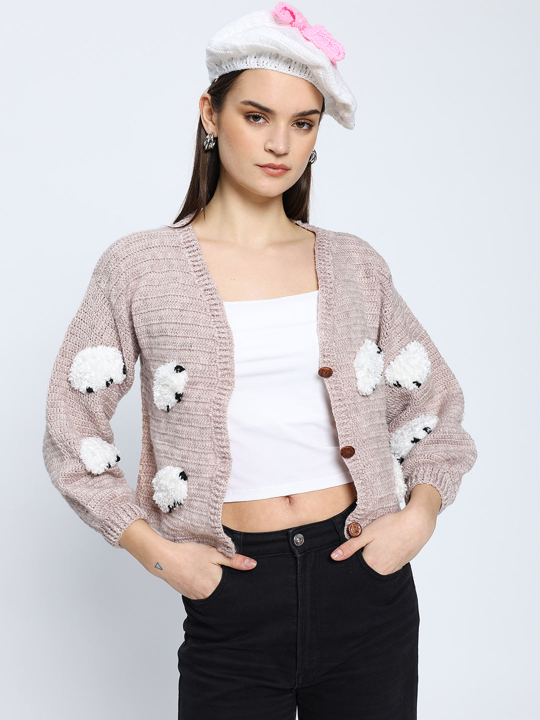 Cindrella Bow Beret - WhitePink