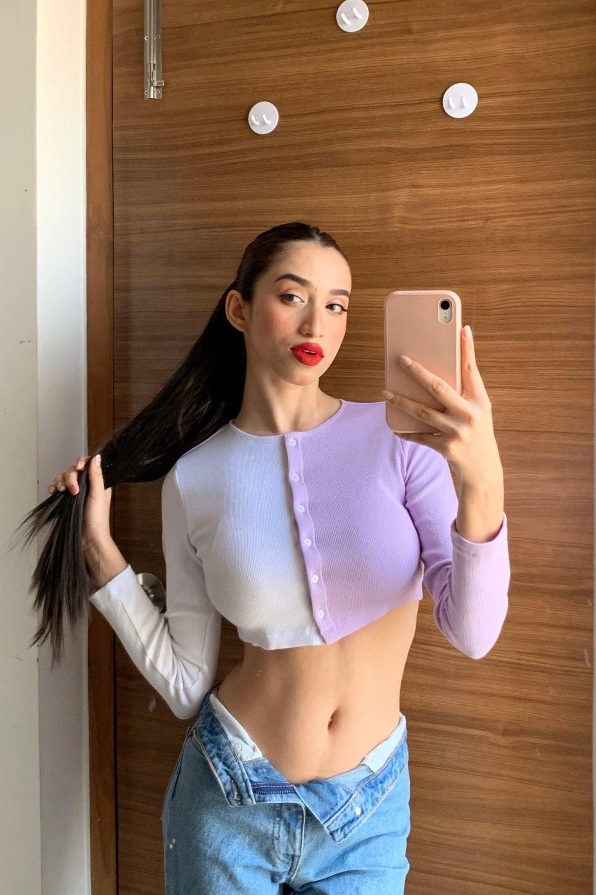 Lilac Two Tone Color Cardigan Top - SUGERCANDY