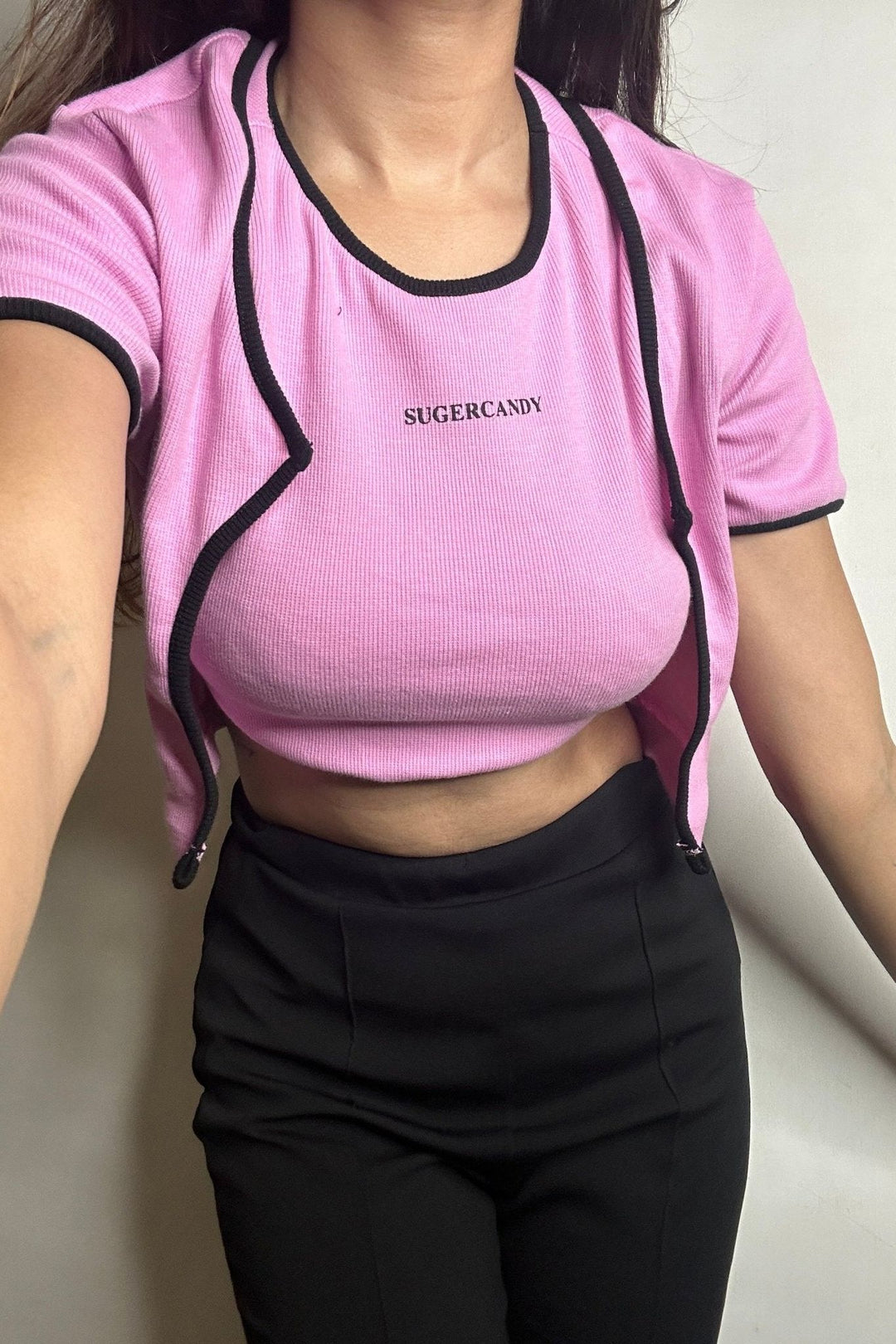 Pink Sassy Jacket Crop Top - SUGERCANDY