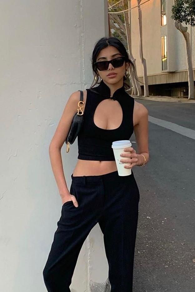 Sleeveless High Neck Cut-out Detail Crop Top - SUGERCANDY