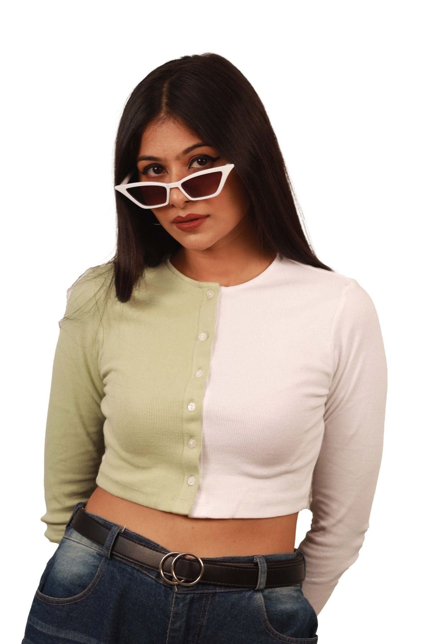 Two Tone Color Cardigan Top - SUGERCANDY