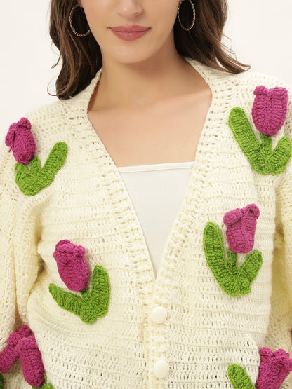 Dutch Flower Cardigan - Cream