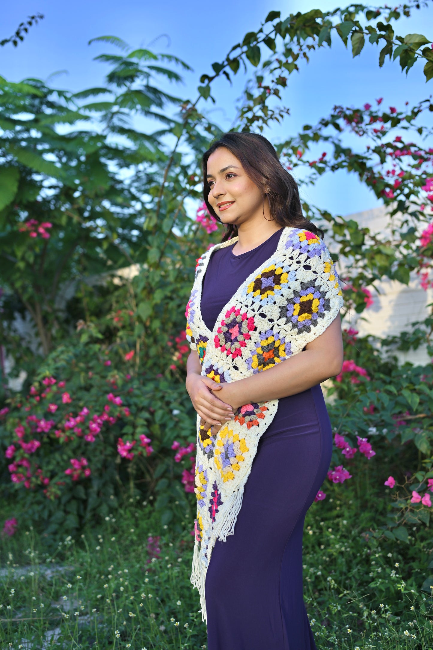 Snow  granny Square Scarf