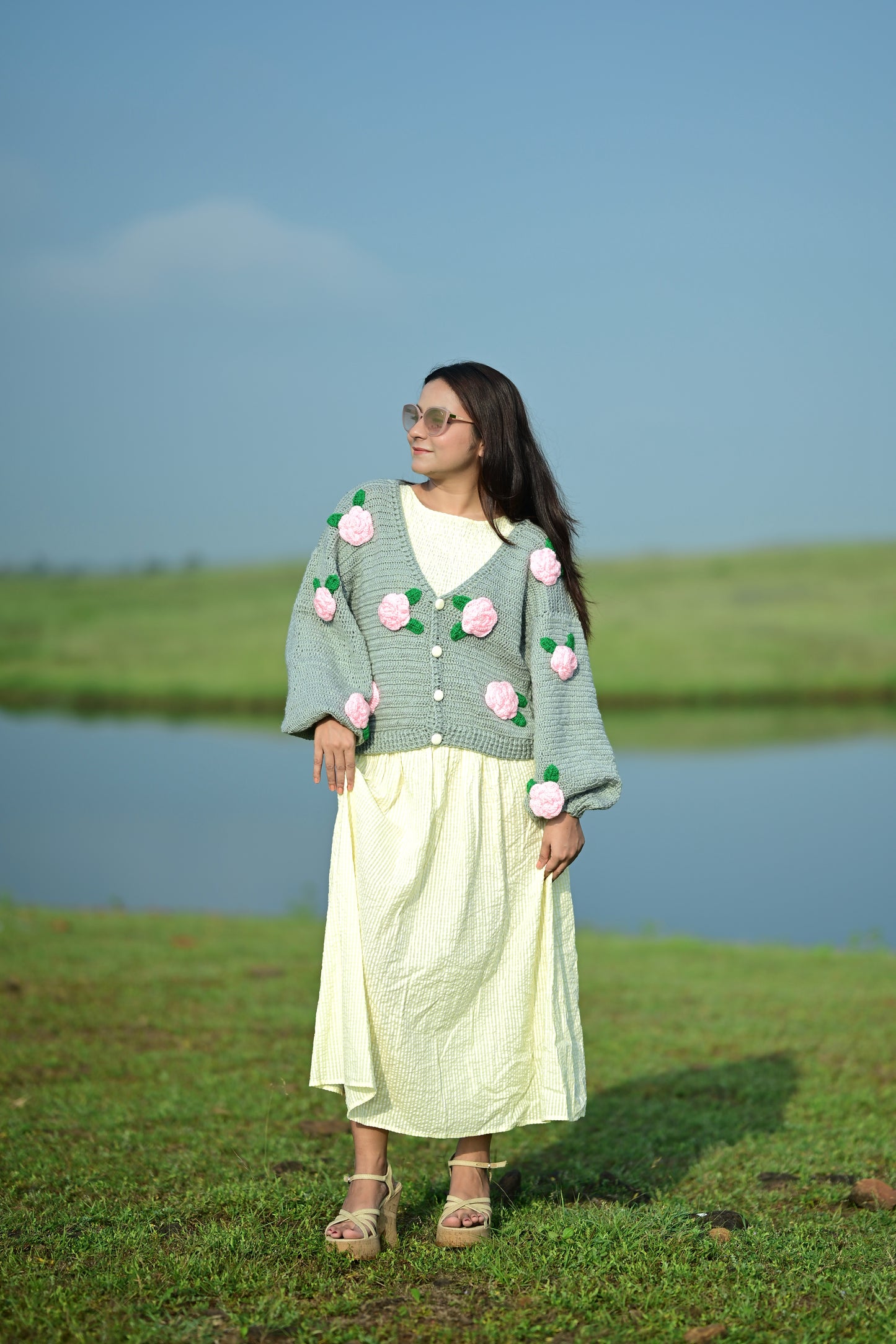 Pink Rose Grey Cardigan