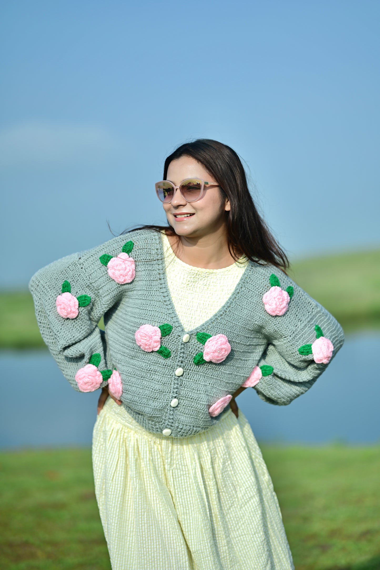 Pink Rose Grey Cardigan