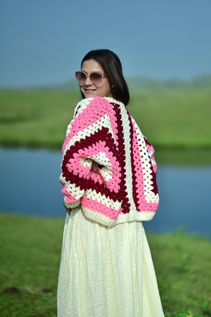 Cozy Pearl Cardigan - Pink Maroon