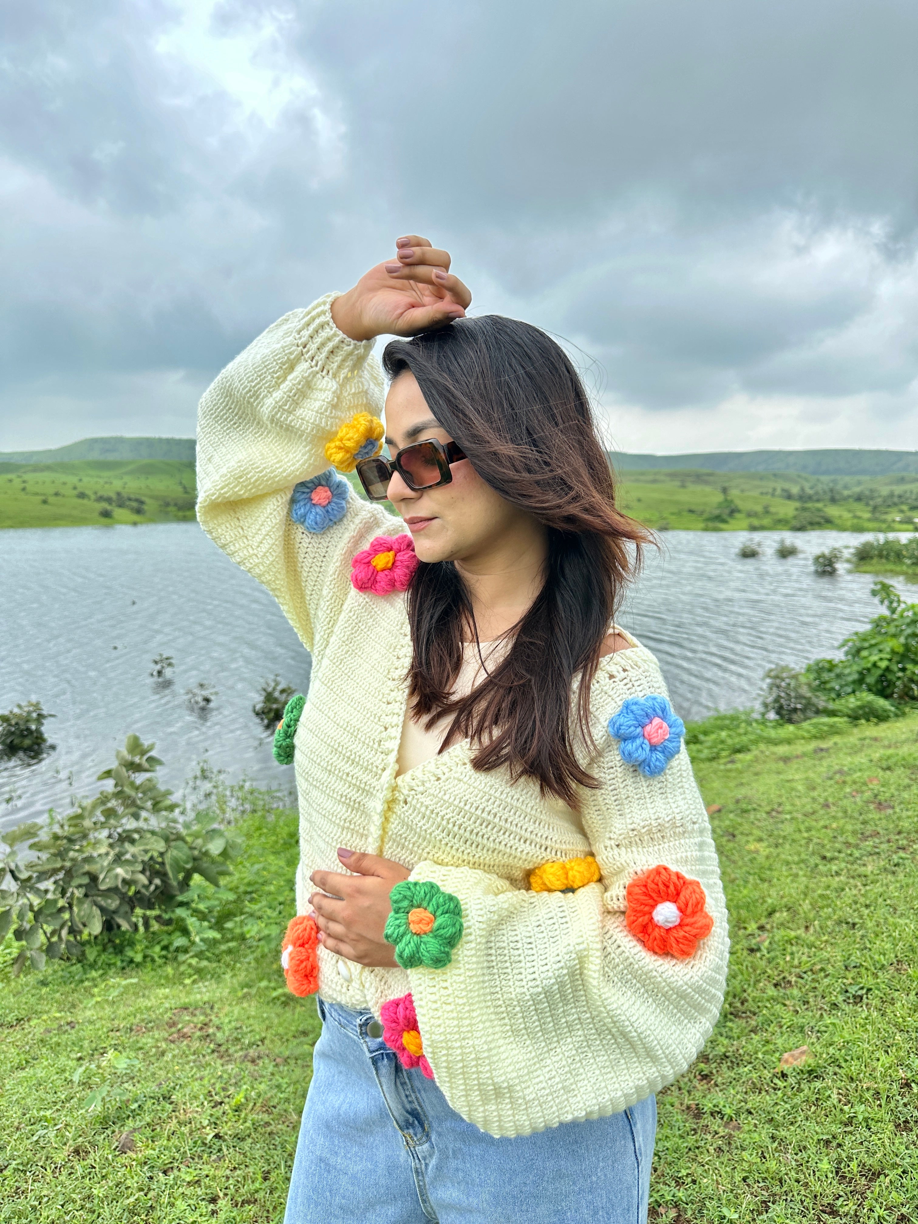 Multicoloured Daisy Beige Cardigan