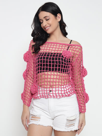 BeeQueen Pink Crochet Top