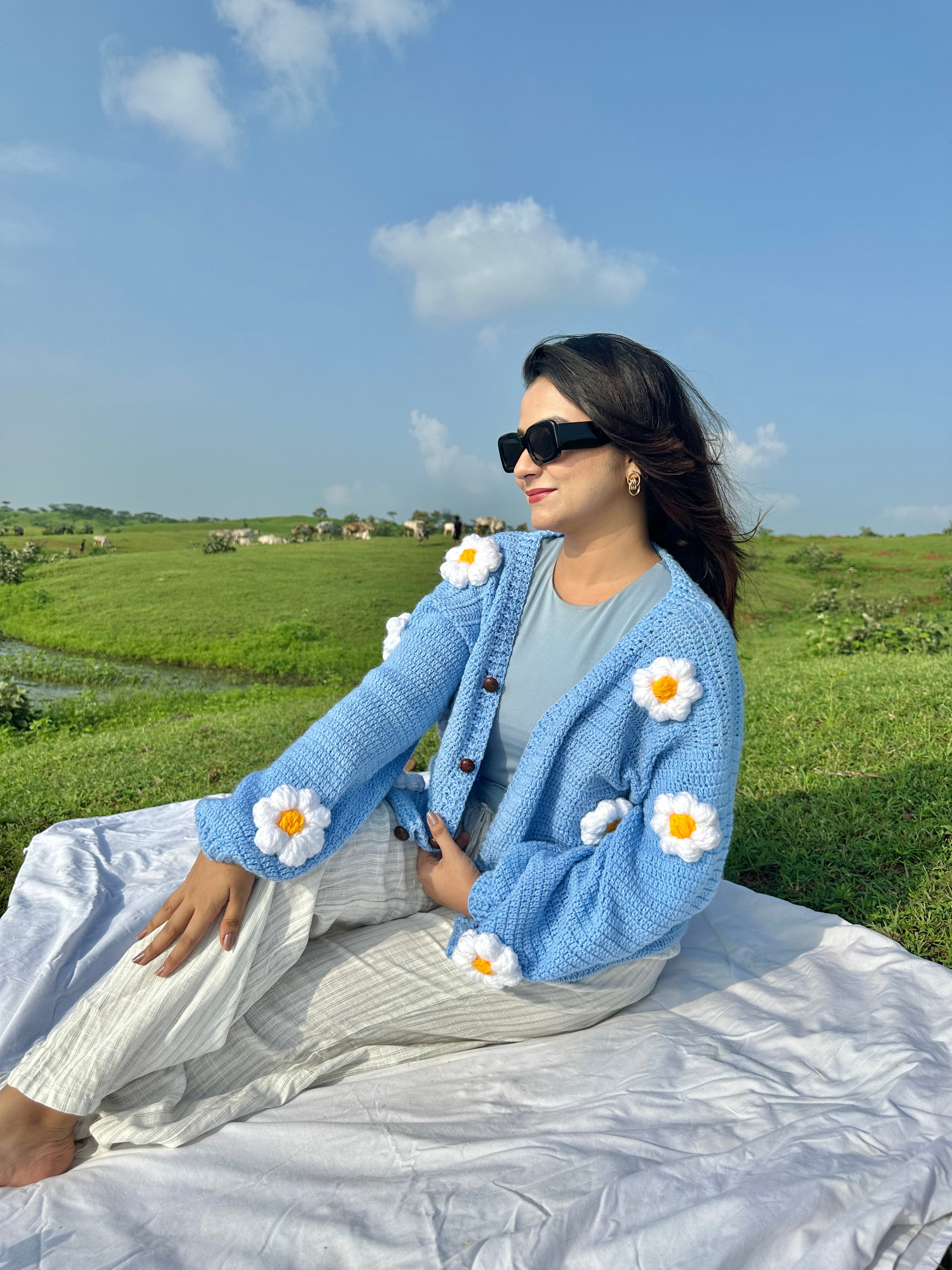 Day SkyBlue Daisy Cardigan